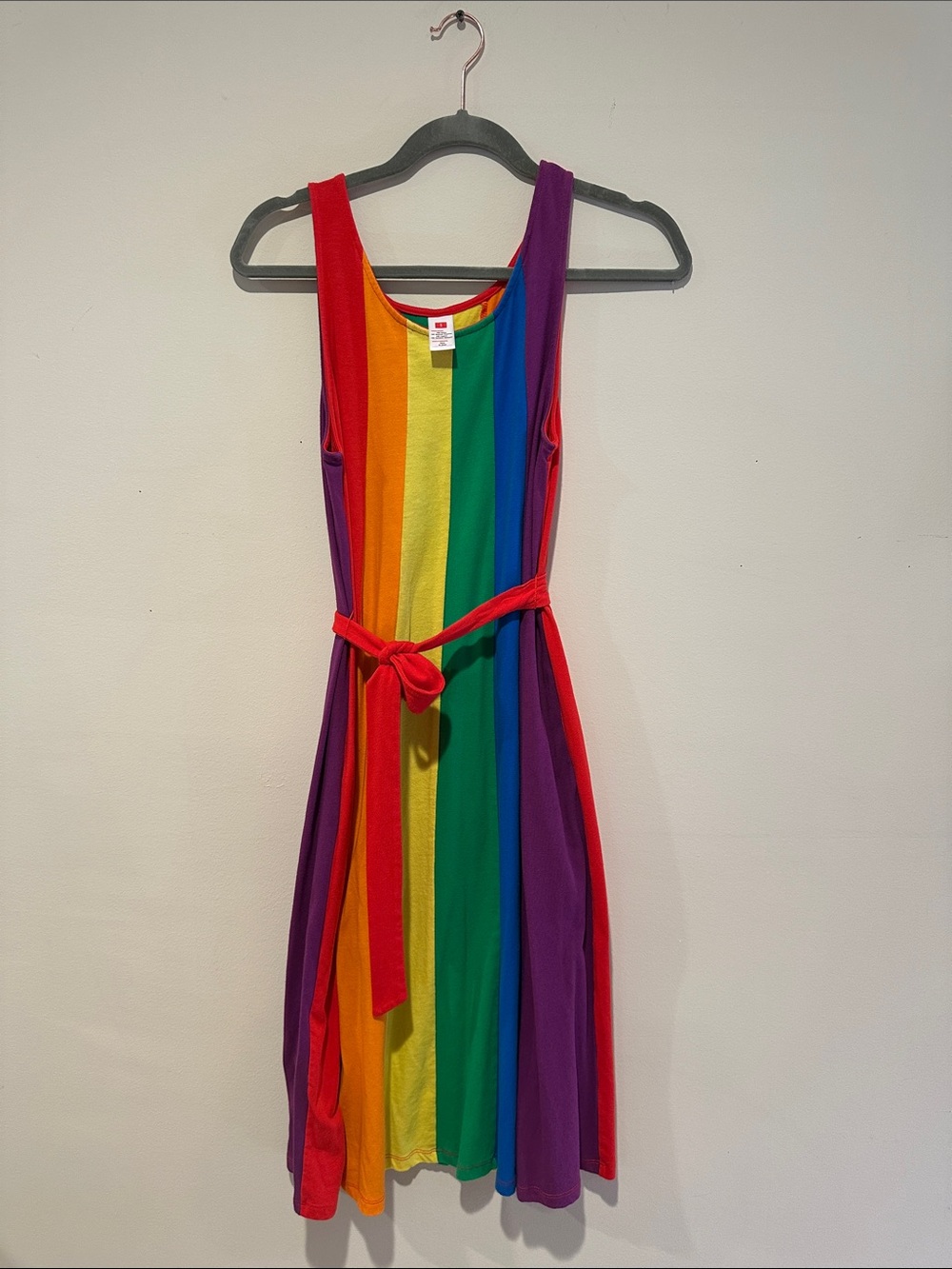 Rainbow Stripe Sleeveless Dress with Belt